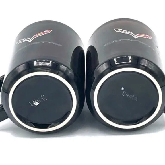 Vintage RARE Chevrolet Corvette Coffee Mug Cup Set of 2 Vette Racing Logo Black - Picture 7 of 12